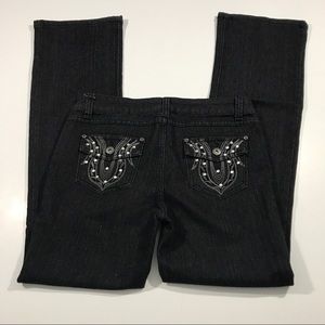 Bongo Womens Black Jeans 11 Boot Cut Rhinestones